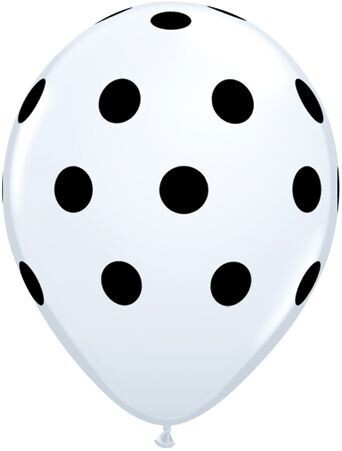 11&quot; Sempertex White with BlackPolka Dot (50 per bag )