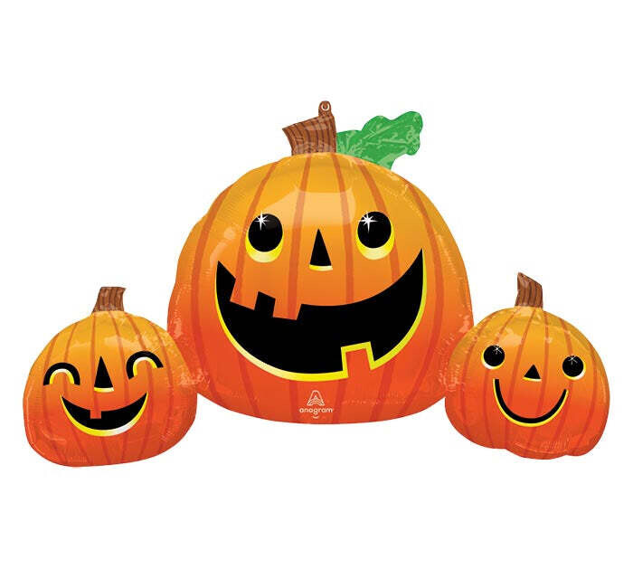 Anagram  Smiling Halloween Jack-o’-Lantern Trio Foil Balloon, 35in x 22in  