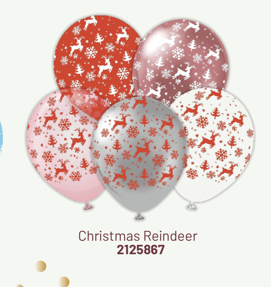 Kalisan 12" Christmas Reindeer Mix Print Color White/red (25 Per Bag)