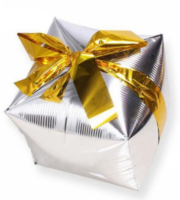 24" Silver Present with Gold Bow