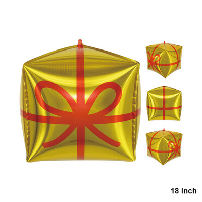 18" Gold Christmas Present Cube Balloon