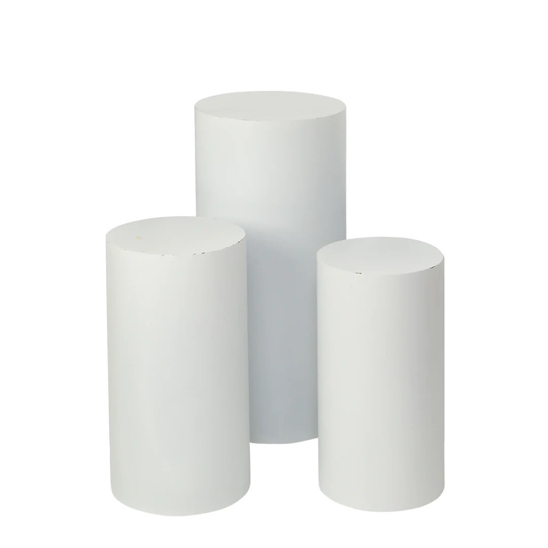 Borosino Metal Cylinder Pedestals White Set Of 3  (Store Pick Up Only)