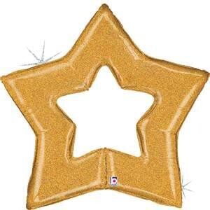 Betallic 48&quot; Glitter Gold Star Holographic Linky Shape
