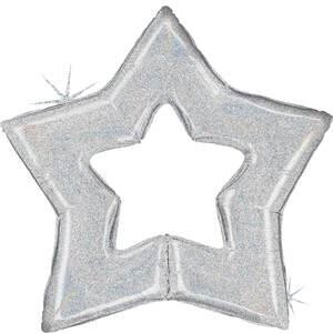 Betallic 48&quot; Glitter Silver Star Holographic Linky Shape