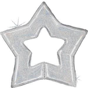 Betallic 48&quot; Glitter Silver Star Holographic Linky Shape