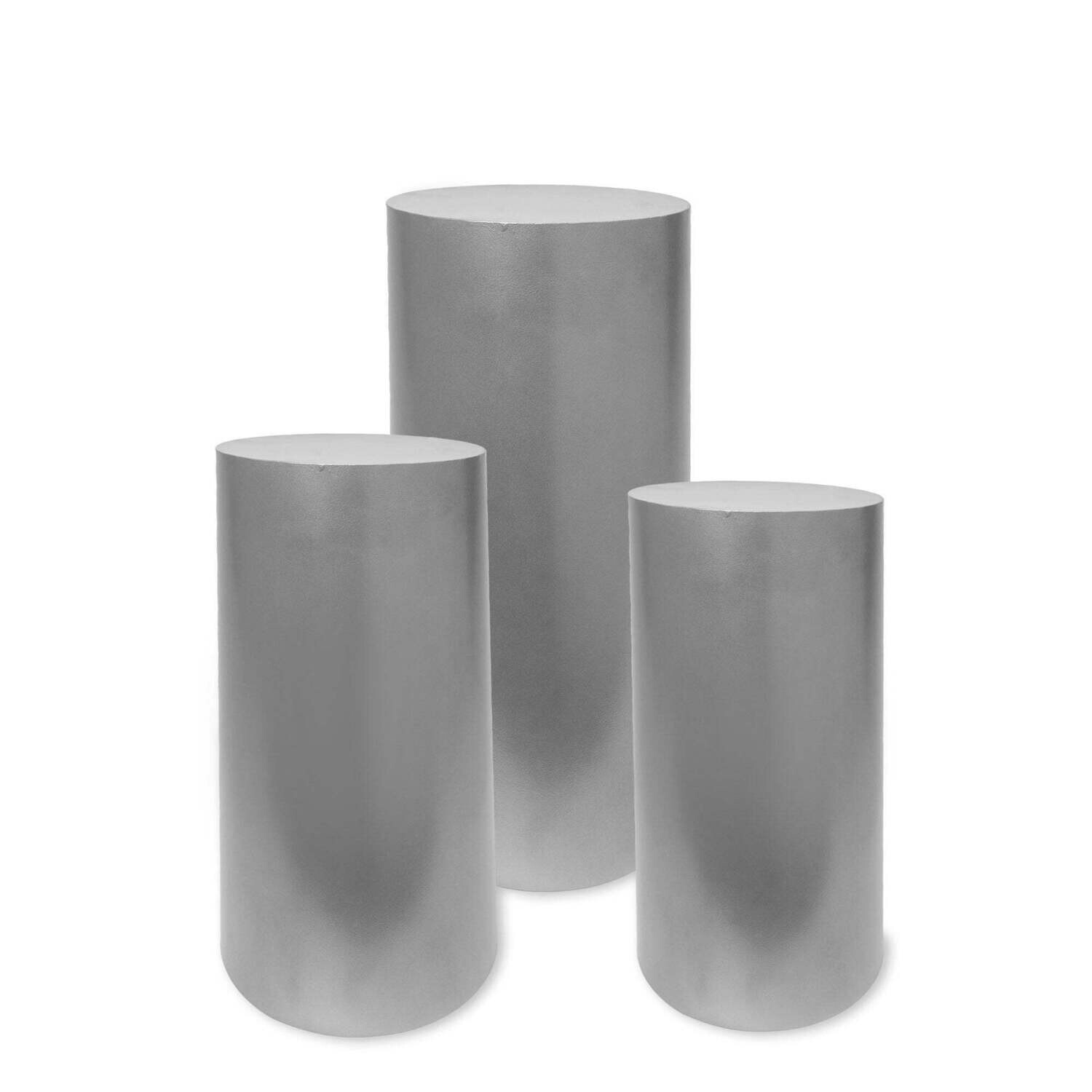 Borosino Metal Cylinder Pedestals Set Of 3 Silver (Store Pick Up Only)