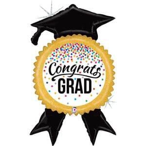 Betallic 40&quot; Glittering Congrats Grad Confetti Ribbon Holographic Shape