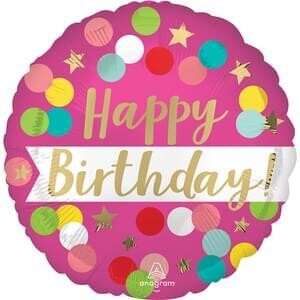 18&quot; Happy Birthday Pink Confetti Satin