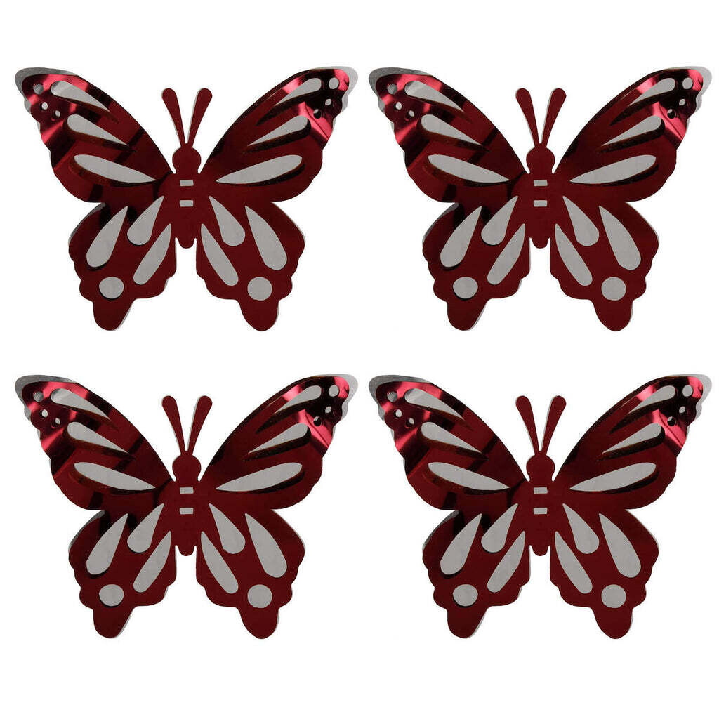 Burgundy &amp; Silver Butterflies Small 4inch (4 ct)