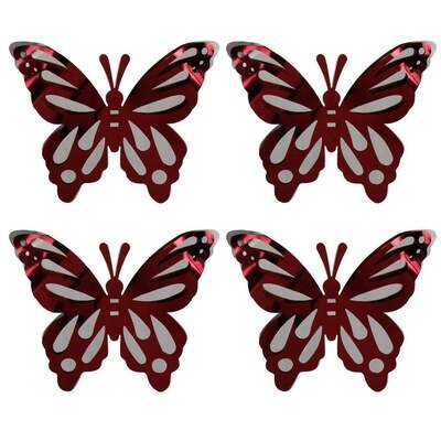 Burgundy & Silver Butterflies Small 4inch (4 ct)