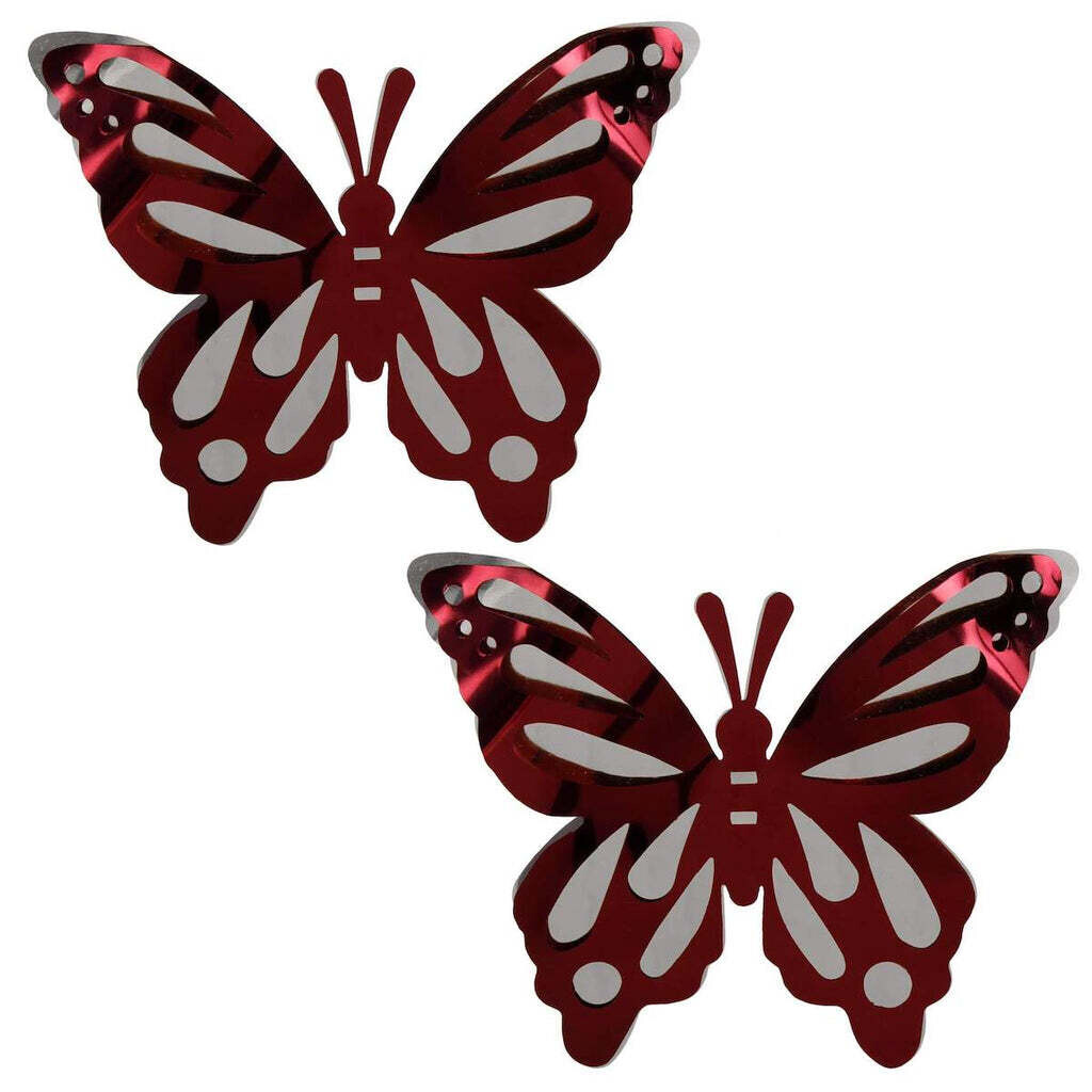 Burgundy & Silver Butterflies Medium 8 inch (2 ct )