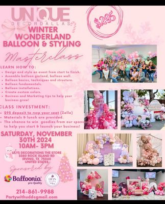 UniqueDecor Dallas Balloon Design Masterclass November 30th