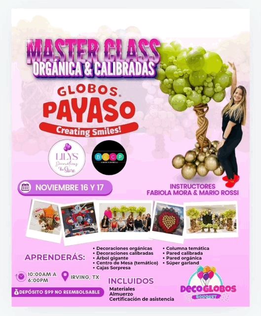 DECOGLOBOS Bouquet Master Class Organica &amp; Calibradas 1 o 2 Dias Noviembre 16 y 17