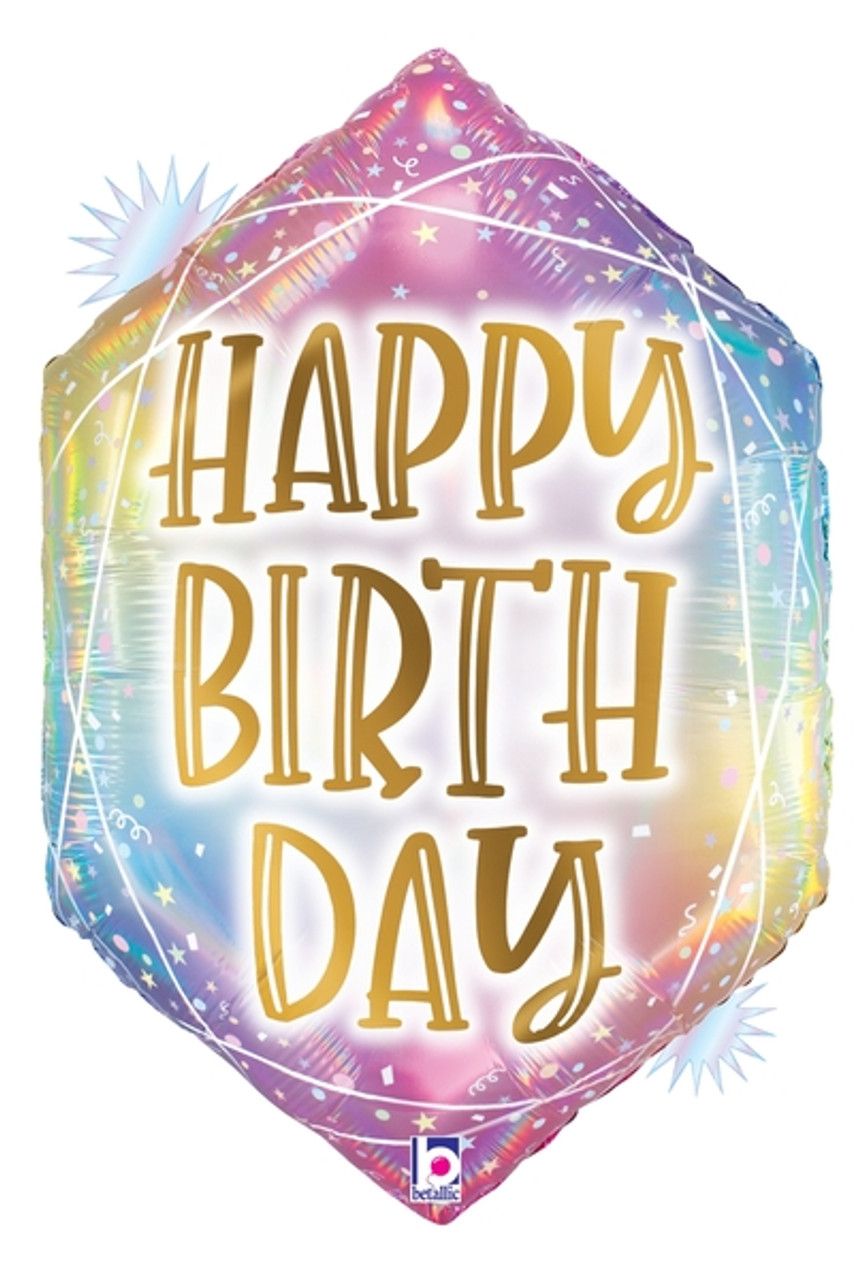 30&quot; Happy Birthday Geo Opal Pastel Holo