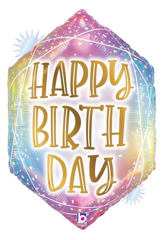 30&quot; Happy Birthday Geo Opal Pastel Holo