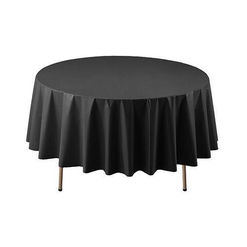 Black Round Plastic Table Cover 84&quot;