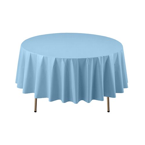 Matte Light Blue Round Plastic Table Cover 84&quot;