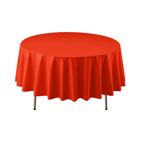 Red Round Plastic Table Cover 84&quot;