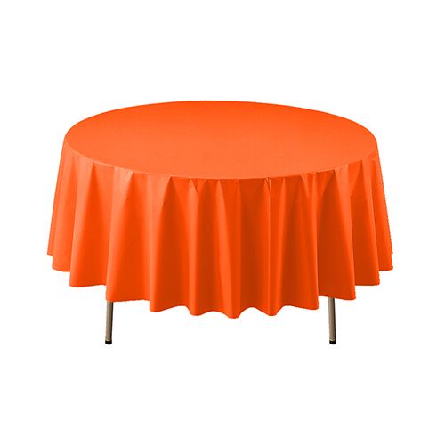 Orange Round Plastic Table Cover 84&quot;