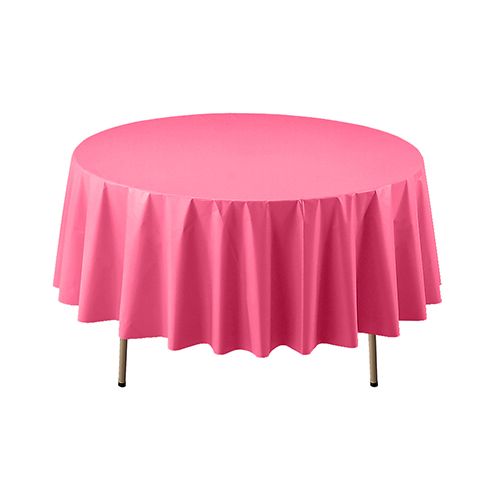 Hot Pink/ Magenta Round Plastic Table Cover 84&quot;