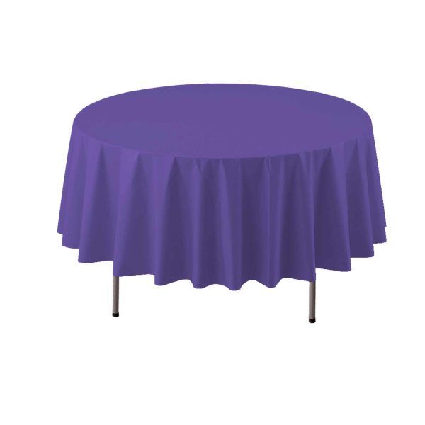 Purple Round Plastic Table Cover 84&quot;