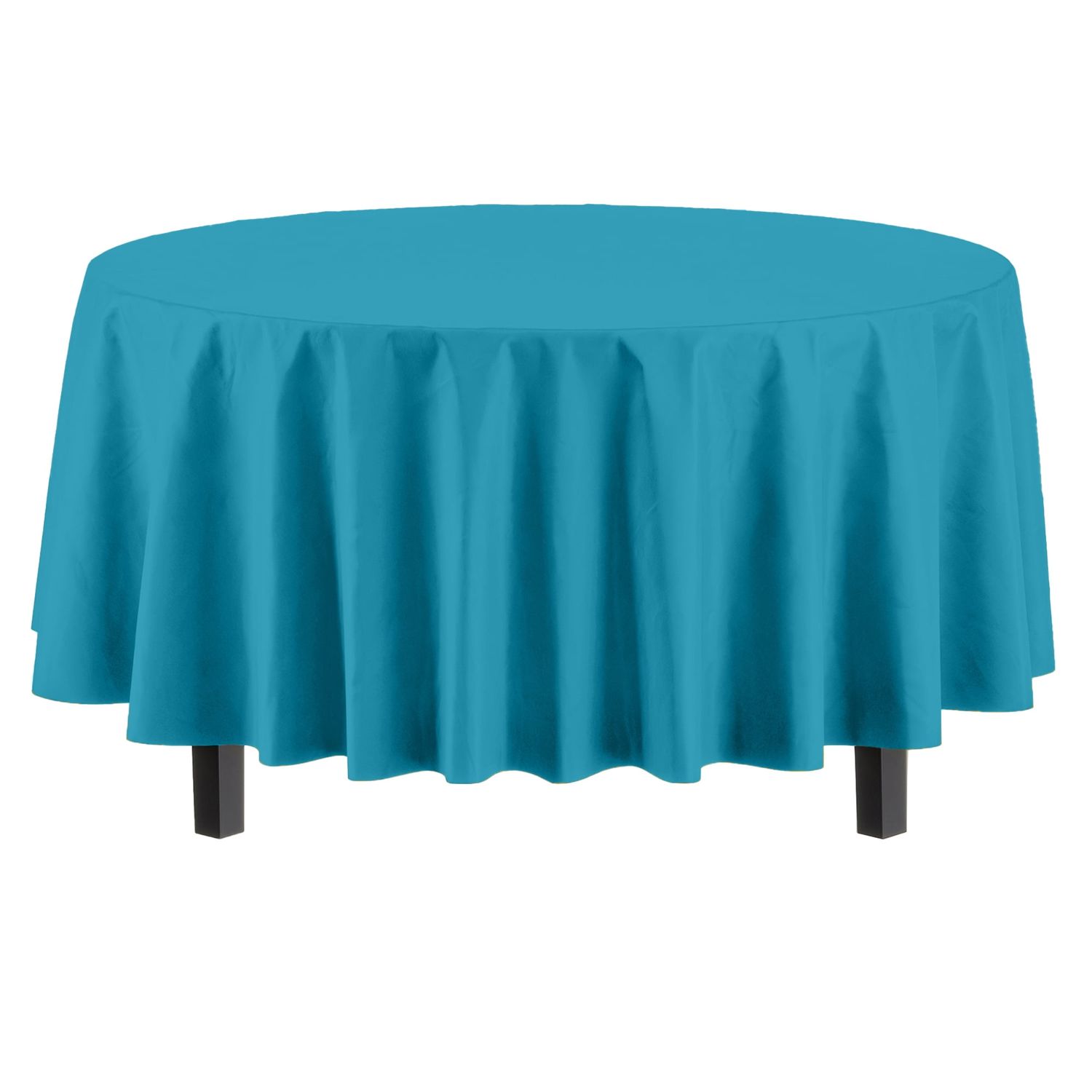 Turquoise Round Plastic Table Cover 84&quot;
