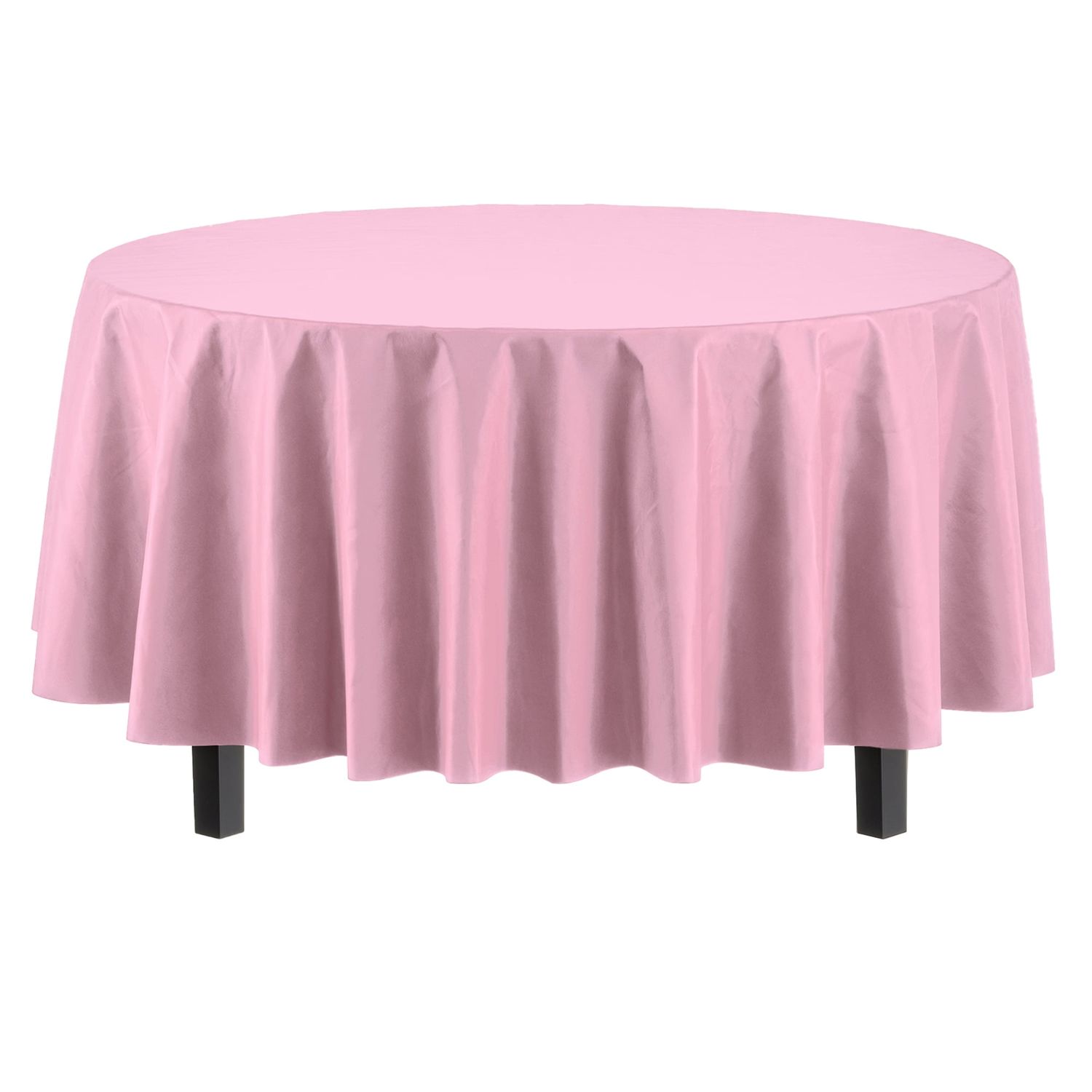 Light Pink Round Plastic Table Cover 84&quot;
