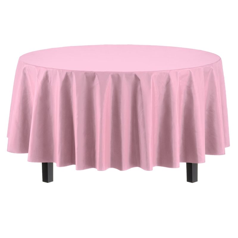 Light Pink Round Plastic Table Cover 84&quot;