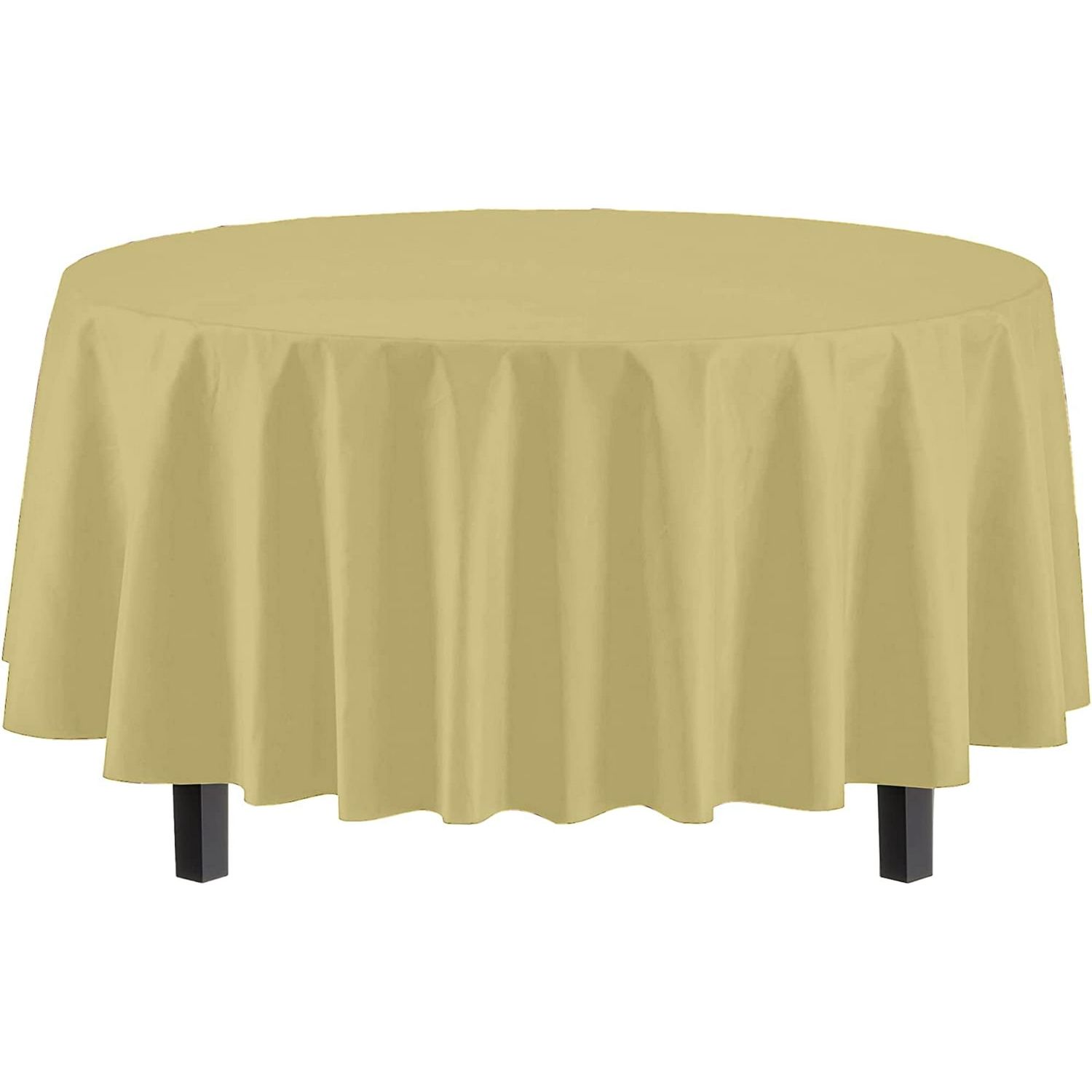 Light Yellow Round Plastic Table Cover 84&quot;