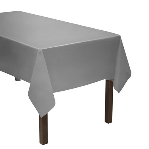 Silver Rectangle Plastic Table Cover (54&quot; X 108&quot;)