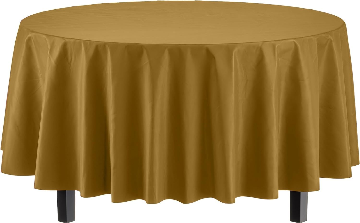 Gold Round Plastic Table Cover 84&quot;