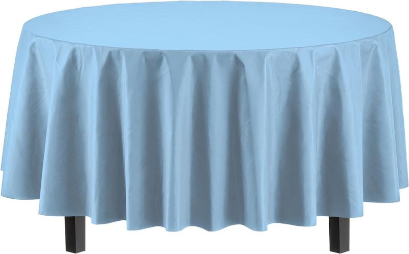 Baby Blue Round Plastic Table Cover 84&quot;