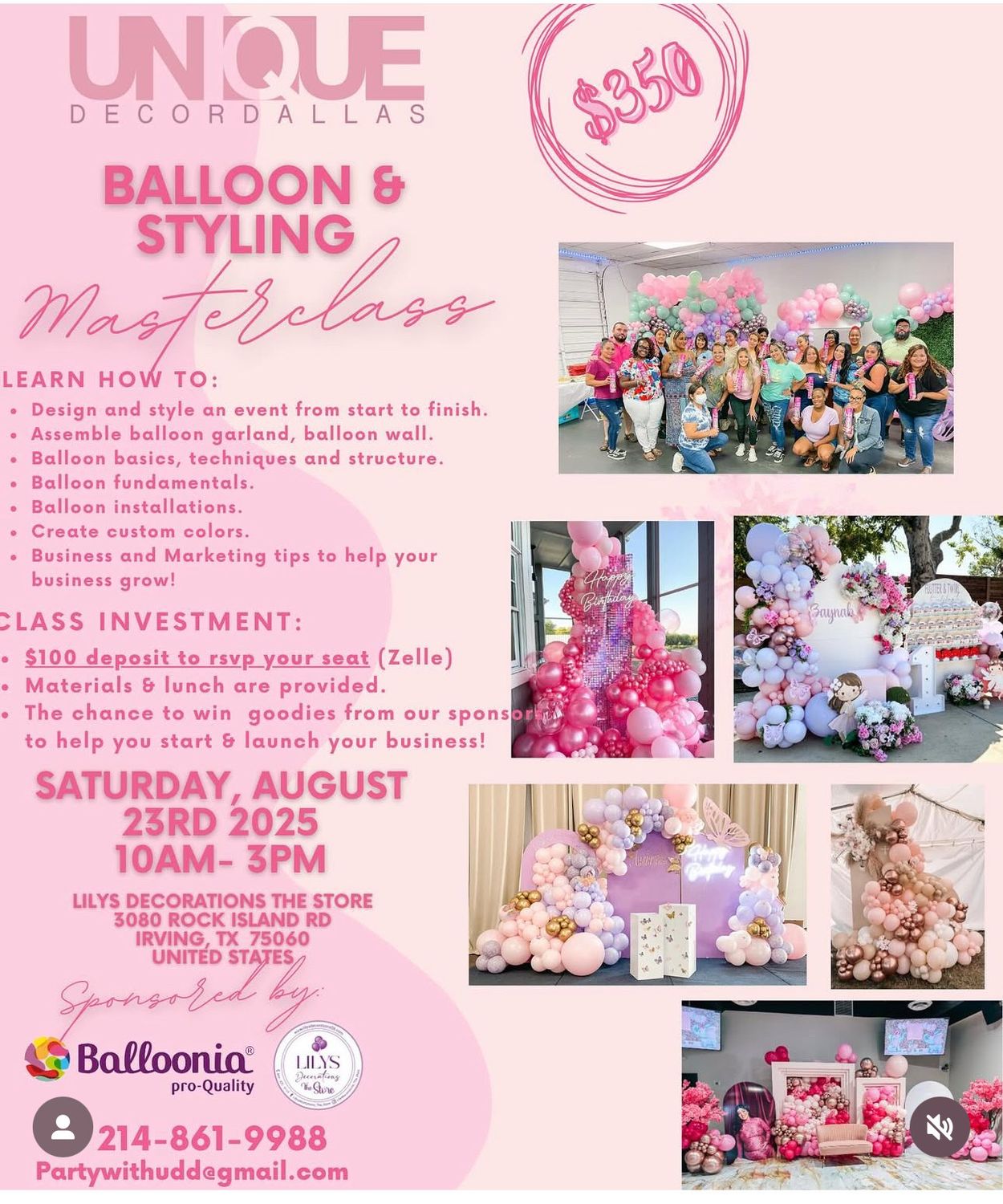 UniqueDecor Dallas Balloon Design Masterclass August 23rd 2025