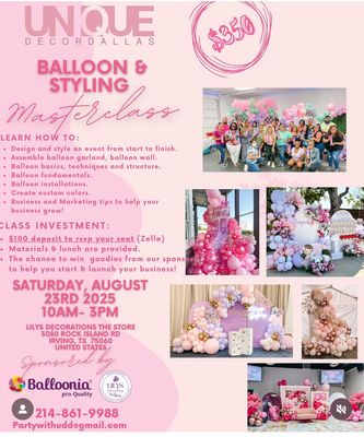 UniqueDecor Dallas Balloon Design Masterclass August 23rd 2025