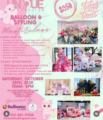 UniqueDecor Dallas Balloon Design Masterclass October 25th