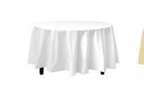 White Round Plastic Table Cover 84&quot;