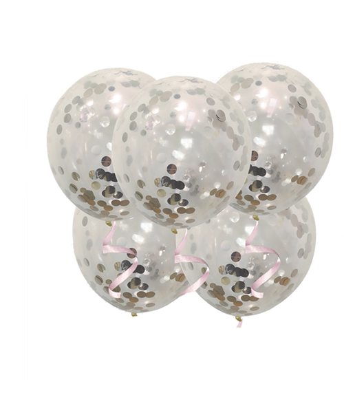 12" Clear Balloons with Silver Confetti (6 Per Bag)