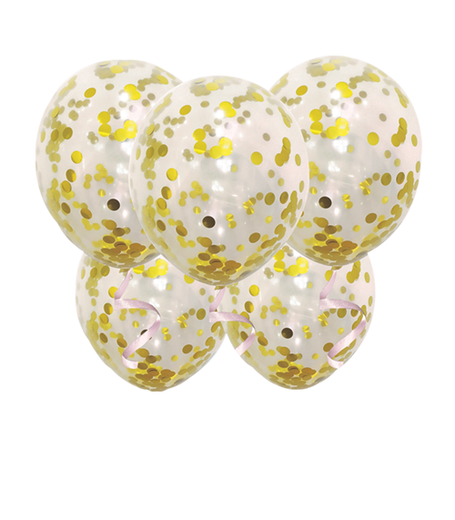 12" Clear Balloons with Gold Confetti ( 12 Per Bag)