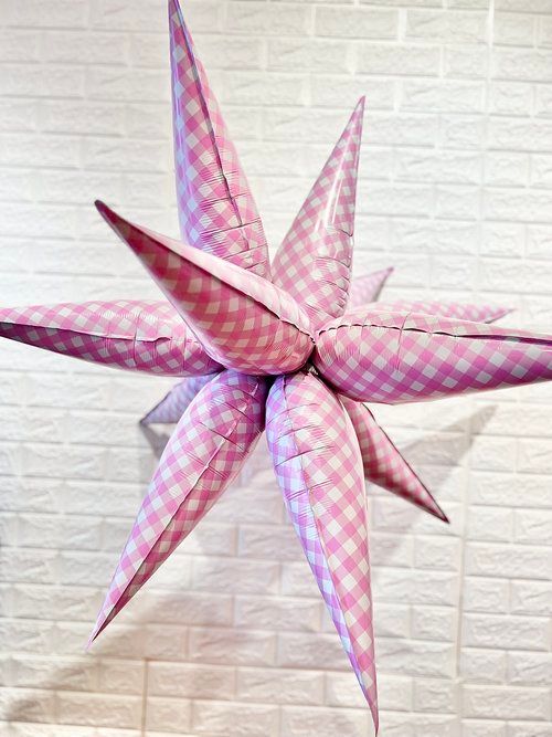 Pink Gingham Starburst Balloon 40"