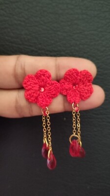 Red Flower crochet Earrings