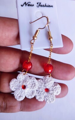 Mini Crochet-White Flowers Earrings