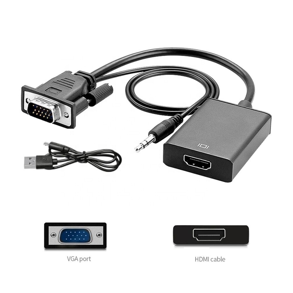 VGA to HDMI Adapter with USB Audio - VGA to HDMI Converter for Your Laptop / PC to HDTV - AV to HDMI Connector