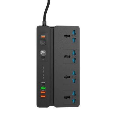 Powerology 4 AC 3 USB &amp; USB-C PD 35W Multiport Socket with Phone Stand and Timer 3M