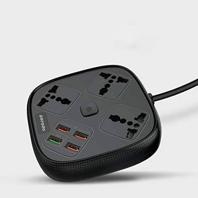 Porodo 3 USB Port 3A + 1 QC 3.0 with 3 Universal Power Sockets 10A