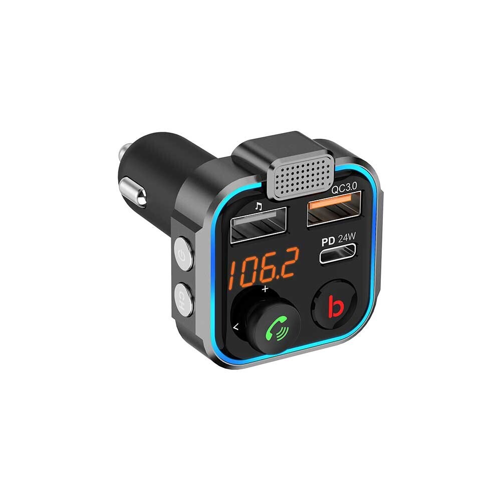 Porodo Smart Car Charger FM Transmitter with 24W PD Port &amp; QC 3.0