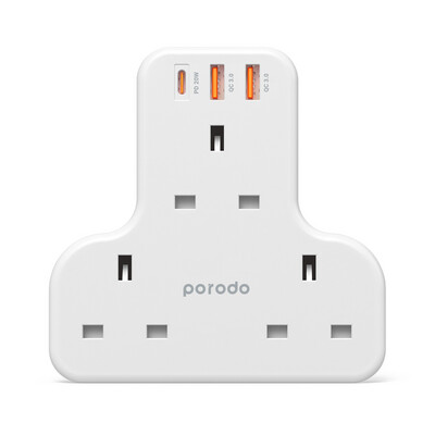 Porodo PD-FWCH006-WH Multiport Wall Adapter T-Socket 3250W UK , AC outlet and fast charging USB