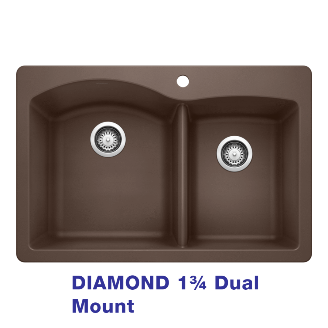 BLANCO Diamond 33 in. Dual Mount Double Basin SILGRANIT Kitchen Sink - Cafe