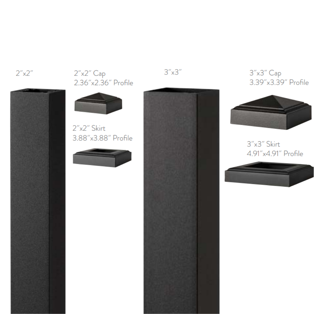 TIMBERTECH Impression Rail 2 in. x 2 in. x 54 in. Post Kit - Black (Cap &amp; Skirt Included)