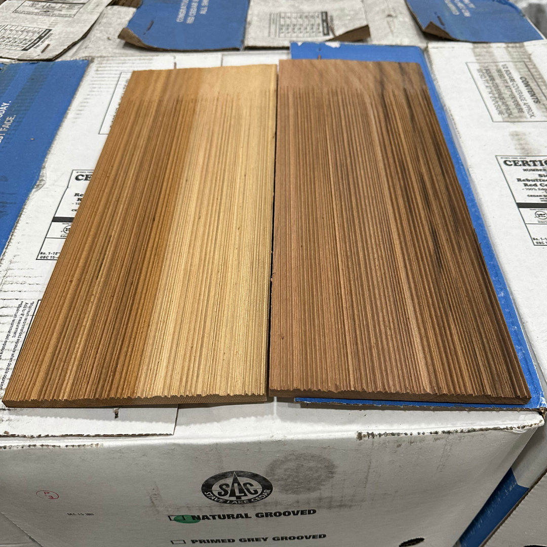 Western Red Cedar Shingle Siding, 18 #1 R&amp;R, Grooved - 100 SF/Box 14 in. Exp.