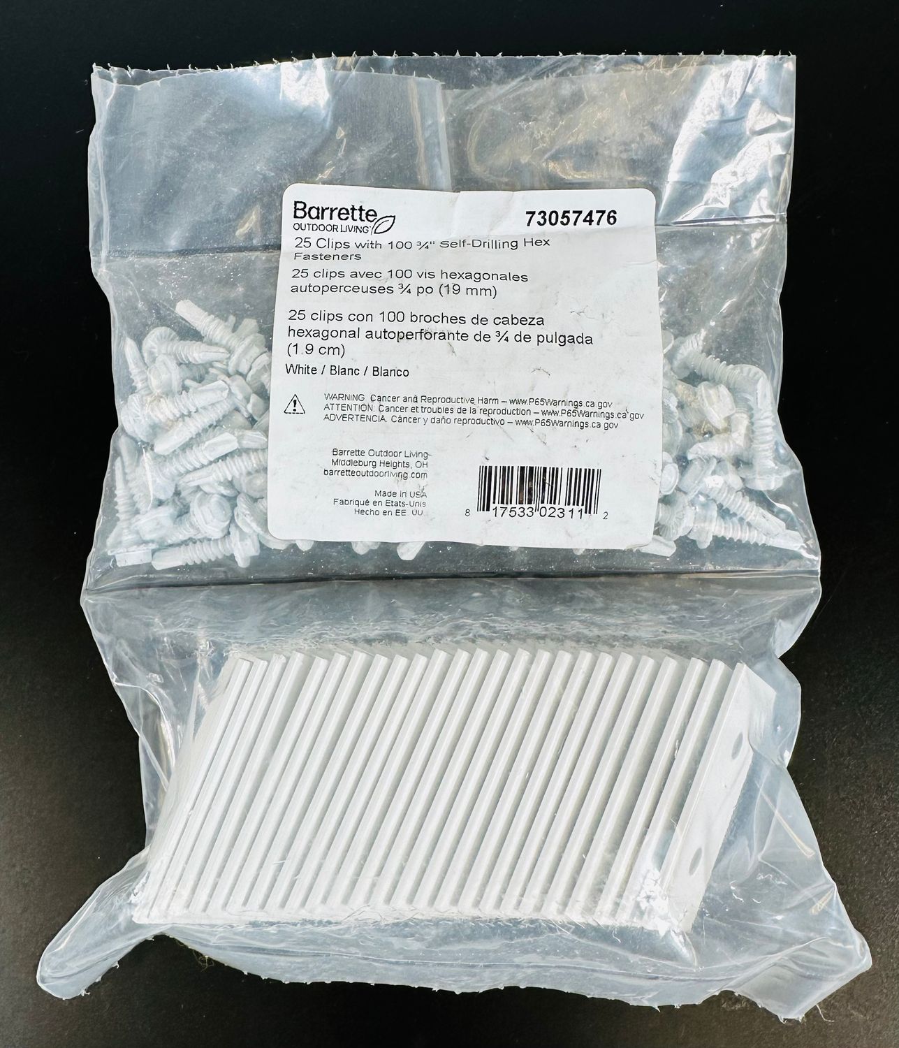 RDI Clips with 100 3/4 in. Self-Drilling Hex Color-Matched Fasteners (Bag of 25)  - White (EncloSure™ Screen System) RDI Clips with 100 3/4 in. Self-Drilling Hex Color-Matched Fasteners (Bag of 25)  - White (EncloSure™ Screen System)